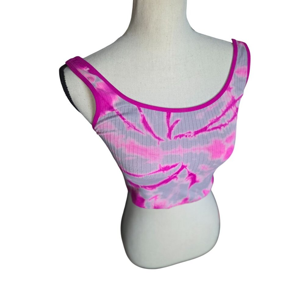 Victoria’s Secret Pink Tie-Dye Cropped Tank Top*Adj Straps*Ribbed*Lined*NWOT*M